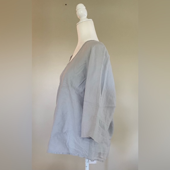 Flax Linen Scoop Neck top blouse Size Medium Blue - Picture 7 of 8